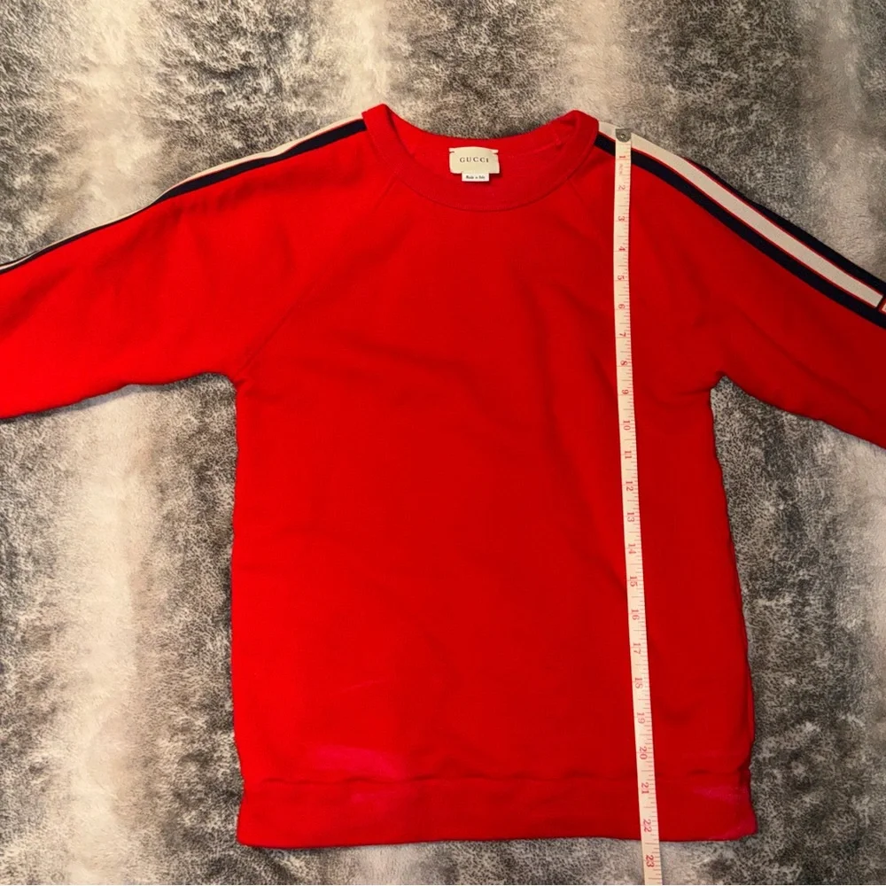Gucci Vibrant Red Crewneck Sweater with Striped Sleeves - Picture 3 of 5